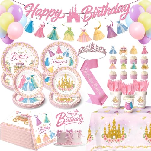 Princess Birthday Party Decorations – 199 PCS Princess Party Supplies for 24 Guests, Includes...