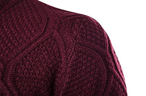 Suéter Masculino Slim Fit Pulôver de Malha Relevo Sólido Manga Comprida Gola Redonda Vermelho escuro