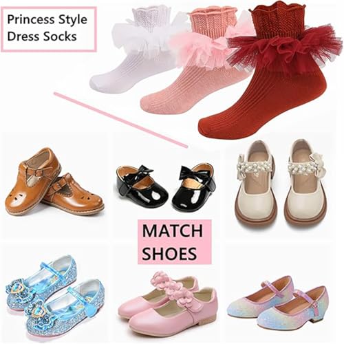 Kid Girls Cute Ruffle Lace Princess Dress Socks Casual Comfy Frilly Dance Ankle Sock3
