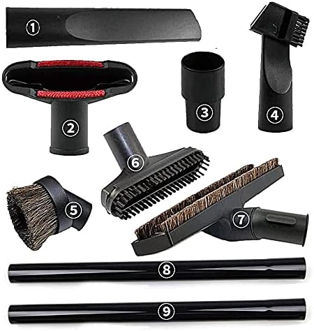 ANBOO 1.25 Inch Vacuum Attachments Brush Extension Wands for Shop Vac 32mm (1 1/4 inch)& 1 3/8 inch Standard Hose, Crevice, Upholstery Brush, Dust Brush Tool and Adapter,Extension Wand Pipe,9pcs