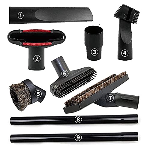 ANBOO 1.25 Inch Vacuum Attachments Brush Extension Wands for Shop Vac 32mm (1 1/4 inch)& 1 3/8 inch Standard Hose, Crevice, Upholstery Brush, Dust Brush Tool and Adapter,Extension Wand Pipe,9pcs