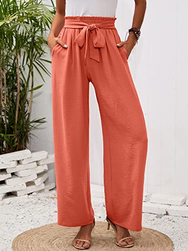 Heymoments Women'S Wide Leg Lounge Pants With Pockets Coral Large Lightweight High Waisted Adjustable Tie Knot Loose Comfy Casual Trousers thumb #1
