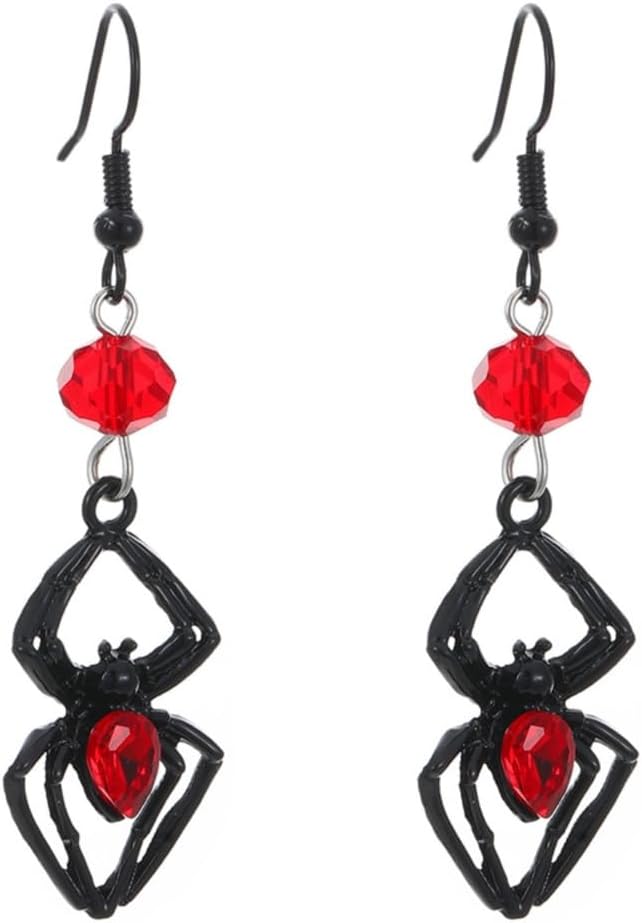 Gothic Bat Earrings for Women Black Red Crystal Spider Earring Punk Vampire Earrings Halloween Cosplay Party Jewelry