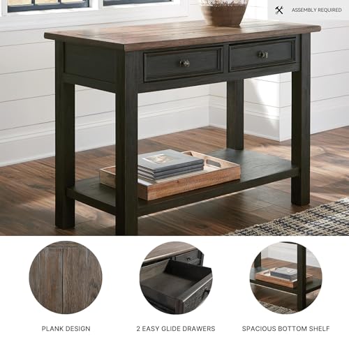 Image of Signature Design by Ashley Tyler Creek Farmhouse Console Table, 2 Drawers | Behind couch table, Solid and engineered wood and veneers, 22-inch deep display shelf, Farmhouse sofa table