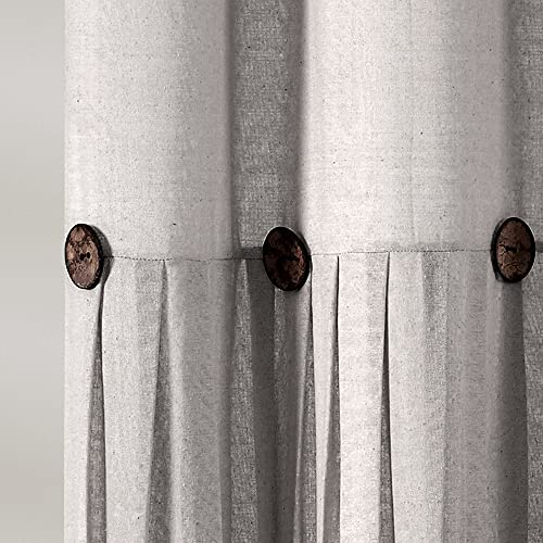 Image of Lush Decor Linen Button Shower Curtain, 72 inch W x 84 inch L, Gray & Off White - Extra Long Shower Curtains - Gray Shower Curtain Fabric - Farmhouse Bathroom Decor