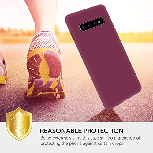 Image of DIZORO Liquid Silicone Case with Microfiber Coushioning Compatible for Samsung Galaxy S10 Plus Cover, Gel Rubber Full Body Protection - Wine Red