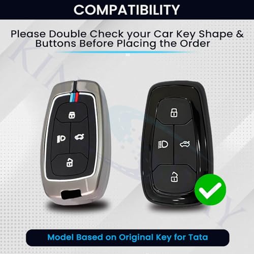 Image of KINGSWAY Tata Car Key Cover and Keychain Perfect Shape and Compatible with 4 Buttons Smart Key of All Tata Cars, Remote Key Shell, Key Case, Car Key Chain Cover, 360 Protection, Gunmetal Grey
