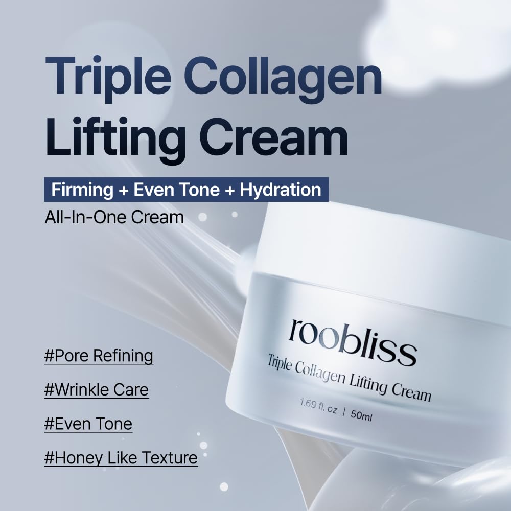 Triple Collagen Lifting Cream, Triple Collagen with Niacinamide for Tightening and Glow, Firming Face Cream for Fine Lines and Pores, Korean Skin Care (1.69 Fl Oz / 50ml)