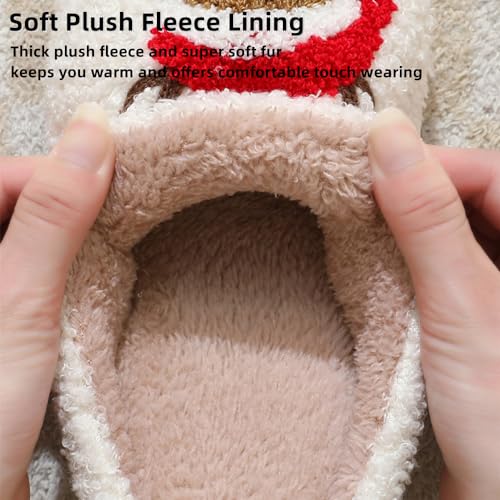Christmas Slippers for Women Men, Retro Soft Plush Warm Cushioned Lightweight Non-Slip House Slippers Cute Cartoon Santa Reindeer Slippers Slip-On Cozy Indoor Outdoor Slippers4