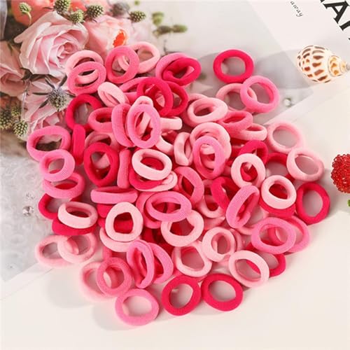 Image of Diversa Cotton Mini Rubber Bands Elastic Hair Ties, Small Baby Hair Bobbles Ponytail Holder for Kids Girls & Women, 2.5 cm in Diameter, Pack of 100 (Pink)