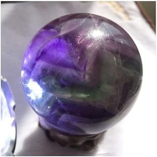 Natural Colored Fluorite Healing Quartz Crystal Sphere Gemstone Ball with Stand, Natural Sculpture Figurine 50mm/1.96 inch(7# Rainbow Fluorite 5cm/1.96 inch)