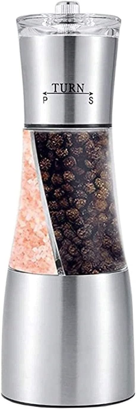 Pepper Grinder Mill,2 in 1 Stainless Steel Manual Salt and Pepper Shakers Spices Mill,Adjustable Coarseness,Ceramic Kitchen Cooking Tools Grinding