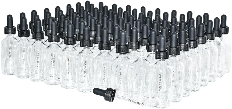 (Pack of 80) 2 oz. Clear Boston Round with Graduated Black Glass Dropper
