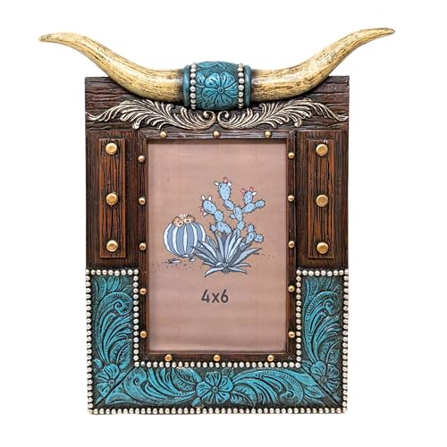 BestGiftEver Rustic Southwestern Picture Frame with Tooled Leather and Faux