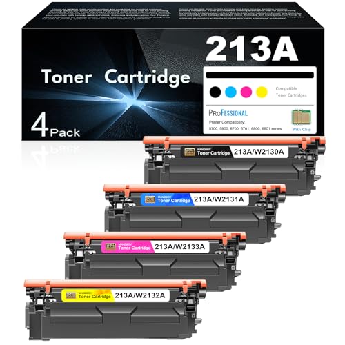 213A Toner Cartridges 4 Pack High Yield Replacement for HP 213A 213X Works for Color Laserjet Enterprise 5700dn MFP 5800dn 6700 6701dn MFP 6800 6801dn Printer W2130A W2131A W2132A W2133A with Chip
