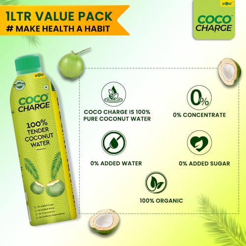 Image of Wow! Coco Charge Cococharge Tender Coconut Water Refreshing & Hydrating Drink,1000 Ml (Pack Of 2)