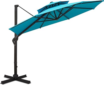 Sunnyglade 11FT Double Top Cantilever Patio Umbrella Deluxe Offset Umbrella 360 Rotation & Integrated Tilting System Heavy Duty Outdoor Umbrella for Market Garden Deck Pool Backyard PatioBlue