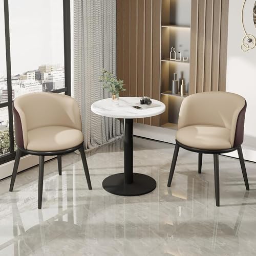 Yellow-Gray Leather Reception Negotiation Table, Space-Saving Round Table for Home Balcony, Office, Tea Shop, Coffee Shop, and Dessert Shop - Stylish Leisure Area Furniture