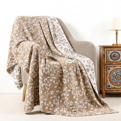 Floral Chenille Throw Blanket 50 x 60 Farmhouse Vintage Boho Flower Blanket Soft Throw for Couch Bed Sofa Chair Living Room Outdoor Woven Decorative Home Gift(Brown)(Flower Brown)