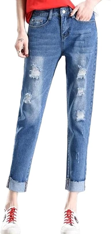 Amazon.com: NP - Pantalones sueltos para mujer, con agujero en la cintura,  pantalones vaqueros rotos, para estudiante y niña : Ropa, Zapatos y Joyería