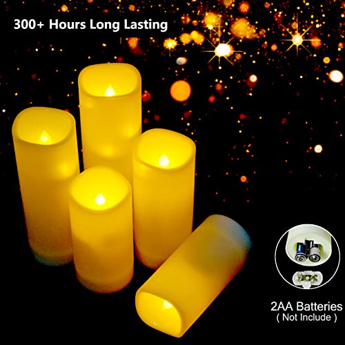 Sweetime Outdoor Waterproof Flameless Candles With Timer & Remote - Led Flickering Pillar Plastic Resin Electric Candles Battery Operated Candles, Set Of 5 (D 2.2" X H 4" 4" 5" 6" 7") #TOP1
