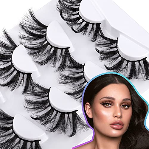 ALICROWN Lashes Fake Eyelashes Long 25MM Strip False Eyelashes Dramatic Big Eye Lashes Mink Fluffy Volume Soft Faux Mink Eyelash Pack 4 Pairs