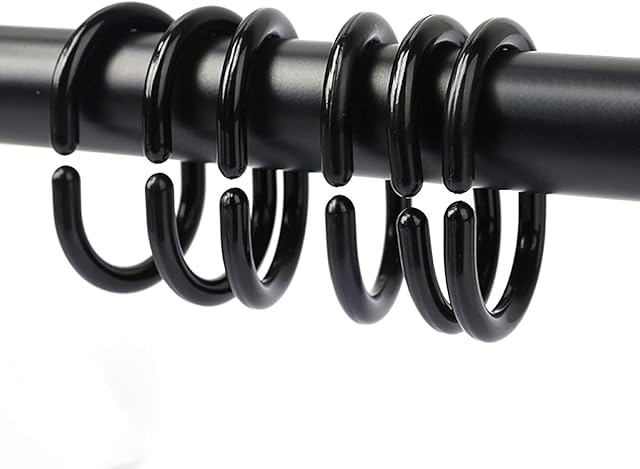 Shower Curtain Rings Plastic Curtain C Rings Hook Hanger Bath Drape Loop Clip Glide-24 Pack (Black)