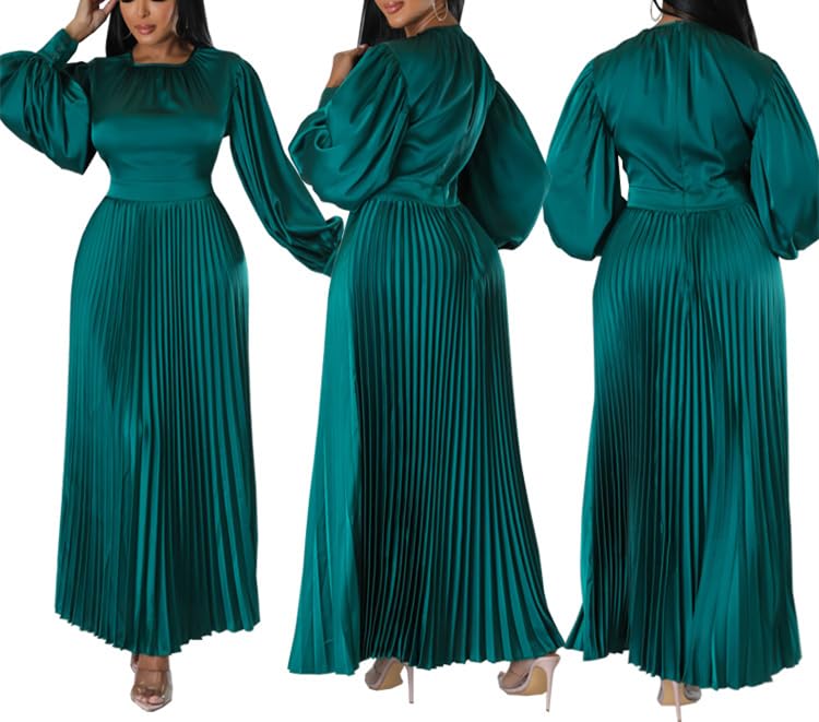 Useagrey Plus Size Dresses for Curvy Women Formal Long Sleeve Crew Neck Solid Color High Waist Ruffle Date Dinner Long Dress2