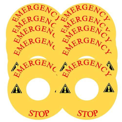 Emergency Stop Warning Sign Equipment Emergency Stop Label Sticker, Emergency Stop Button Cover Signs Decals Stickers Caution Safety Warning Sign (10 Pcs)