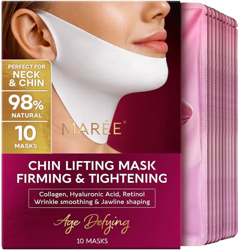 MAREE V Line Lifting Mask - Anti Aging Neck Lift Tape &amp; Chin Strap for Sleeping - Tightening and Lifting Neck Wrinkle Patch and Double Chin Reducer for Face Lift - Depuffer Jawline Shaper Facial Masks