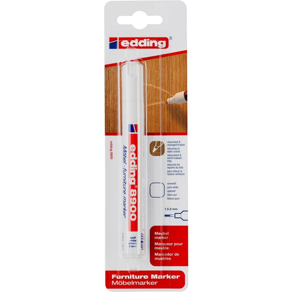 edding 8900 furniture marker - white - round nib 1.5-2 mm - for covering up scratches and damages on veneers, solid wood, wood, tables, desks