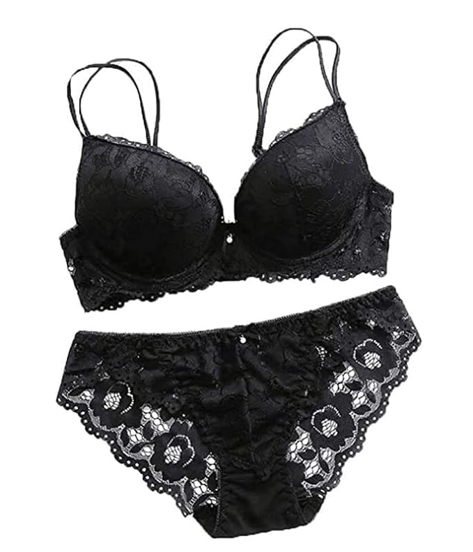 louryn koulyn Women's Lace Push Up Padded Underwired Solid Lingerie Set-picture-55