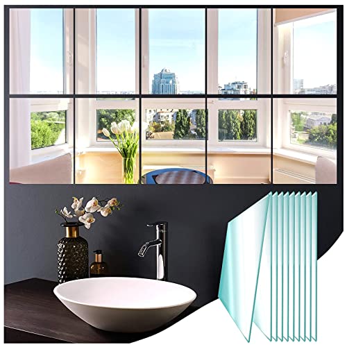 JMITHA 10 pezzi Specchi Adesivi da Parete 23x15 cm Piastrelle a Specchio Bicchiere Adesivi da parete Decorazione Murale, Camper lo Specchio Murale Decorazioni per Interni Vetro Specchi