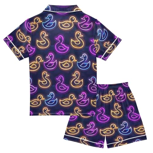 ALAZA Neon Duck Stylish Pajamas Satin Pajama Set Short Sleeve Button Down Sleepwear2
