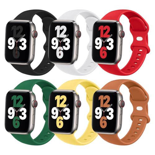 (6 Pack) Sport Bands Compatible with Apple Watch Band 38mm 40mm 41mm 42mm 44mm 45mm 46mm 49mm Silicone iWatch Band Ultra 2/Ultra SE Series 10 9 8 7 6 5 4 3 2 1 Women Men