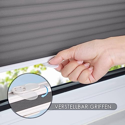 BelleMax Plissee ohne Bohren Klemmfix, Anthrazit 40x130cm(BxH), Easyfix lichtdurchlässig Sichtschutz und Sonnenschutz, Jalousie Plisseerollo mit Klemmträger, Faltrollo für Fenster & Tür