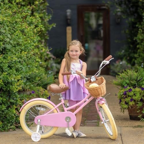 Image of Glerc Little Molly 12-20 Inch Kids Retro Cruiser Bike for 2-13 Year Old with Wicker Basket & Training Wheels /Kickstand, Multiple Colors