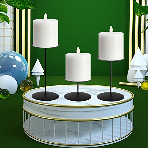 smtyle Pillar Candle Holders Set of 3 Centerpieces Plate for Tables or Fireplace with Black Metal Iron