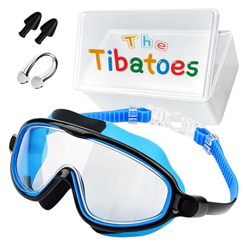 The Tibatoes Clip-On Swim Goggles Kids No Leaks No Fog Anti-UV Shatter 180 Wide View Comfort Fit Designed for 3-16(1 A-No Nose)