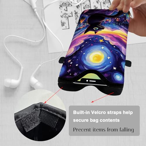 Image of Neoprene Cell Phone Sleeve Pouch Case Bag with Crossbody Strap Neck Lanyard for Women 7.1 X 3.9 in Sky Cat
