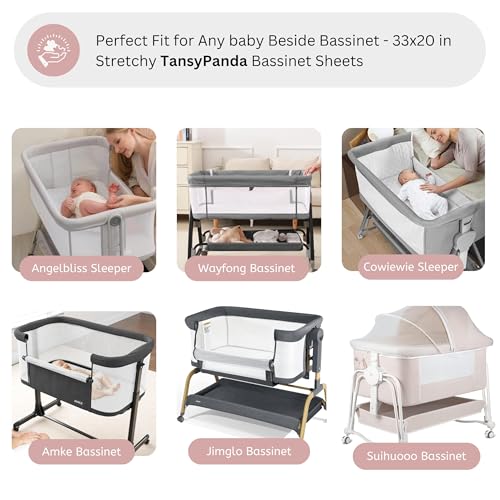 Image of Muslin Bassinet Sheets for Angelbliss, Cowiewie, Amke, Jimglo, Suihuooo, Wayfong Baby Bassinet Bedside Sleeper by TansyPanda, 3PC, 20x33in, Ultra Soft, Breathable, Snug Fit, Unisex Boys Girls, Pink