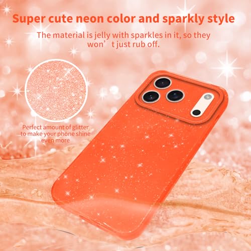 TURYXIA Compatible with iPhone 17 Pro Case Glitter, Cute Sparkly Bling Phone Case for Women Girls Girly, Neon Bright Color Slim Soft Phone Cover for iPhone 17 Pro, Orange - image 3