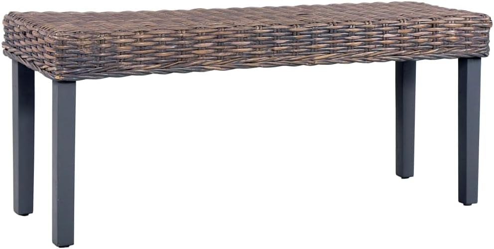 vidaXL Bench Gray Natural Natural kubu Rattan, Solid Mango Wood 43.3 in