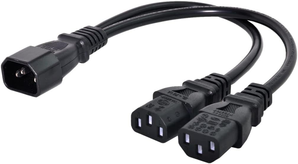 CY Single C14 to Dual C13 5-13R Short Power Y Type Splitter Adapter Cable Cord