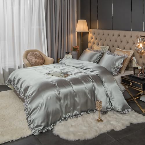 Housse de couette en satin Herside gris : transformez votre lit en un cocon de sérénité