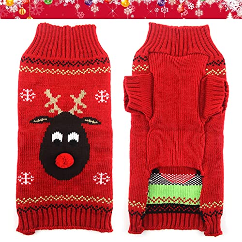 ABRRLO Hunde Kostüme Hundebekleidung Baumwolle Pullover feiern Weihnachten-Tag Winter Mantel Strickpullover Haustier Hund Pullover Haustier Kostüm Fashion Urlaub Party Geschenk (L, KitzD)