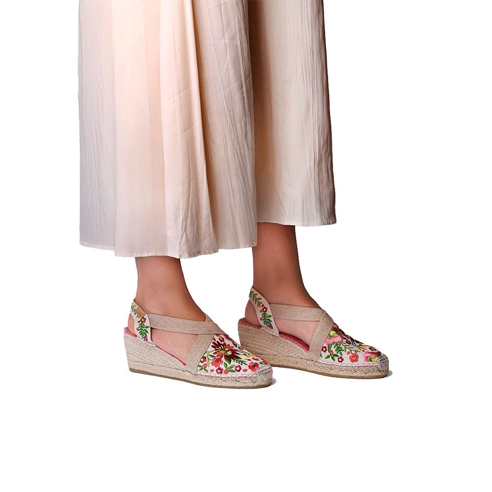 MONTJOI Alpargata de mujer con cuña y bordado multicolor PEONIA 39