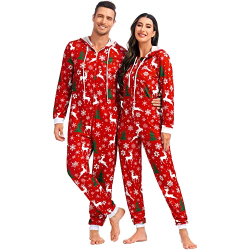 frawirshau Christmas Onesie Adult Christmas Pajamas for Family Onesies for Christmas Mens Onesie Pajamas Red 3XL2