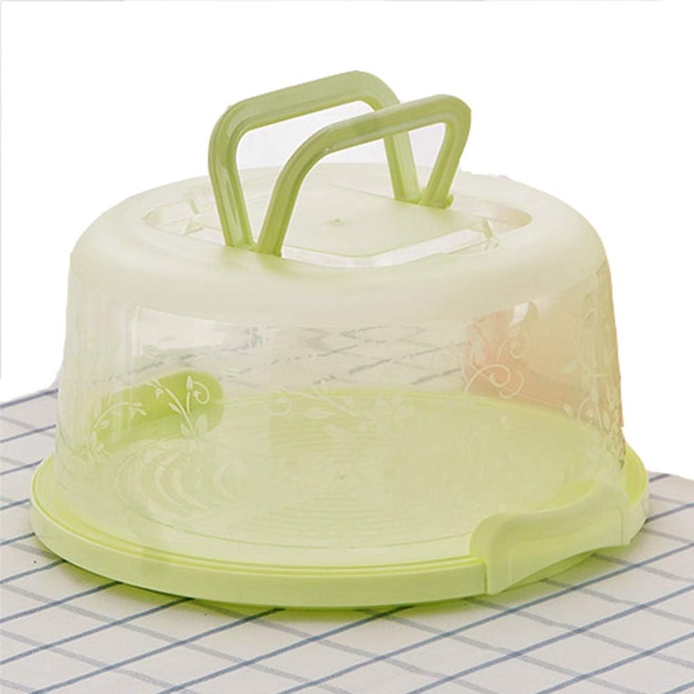 FEOOWV Plastic Small Cake Carrier Holder Cover Round Container with Collapsible Handles Suitable for 7 inch Diameter and 2.5 inch Height Cake (Green)