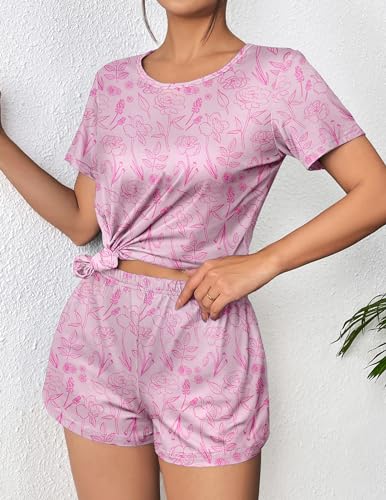 Image of Ekouaer Women's Pajama Sets Short Sleeve Pjs 2 Piece Top and Shorts Sleepwear Comfy Soft Lounge Sets with Pockets